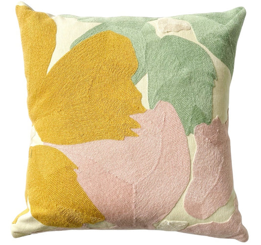 Ricamo Abstract Cushion with Inner Pink, Mustard & Sage