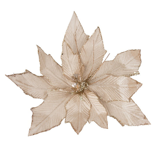 Fabric Clip on Poinsetta Shiny Champagne Leaf