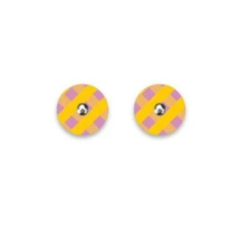 Lilac Striped Gingham Mini Circle Stud Earrings