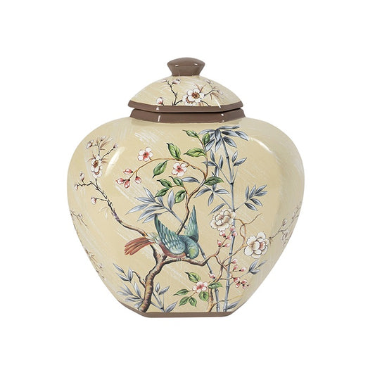 Sparrow Ceramic Spring Bird Lidded Urn