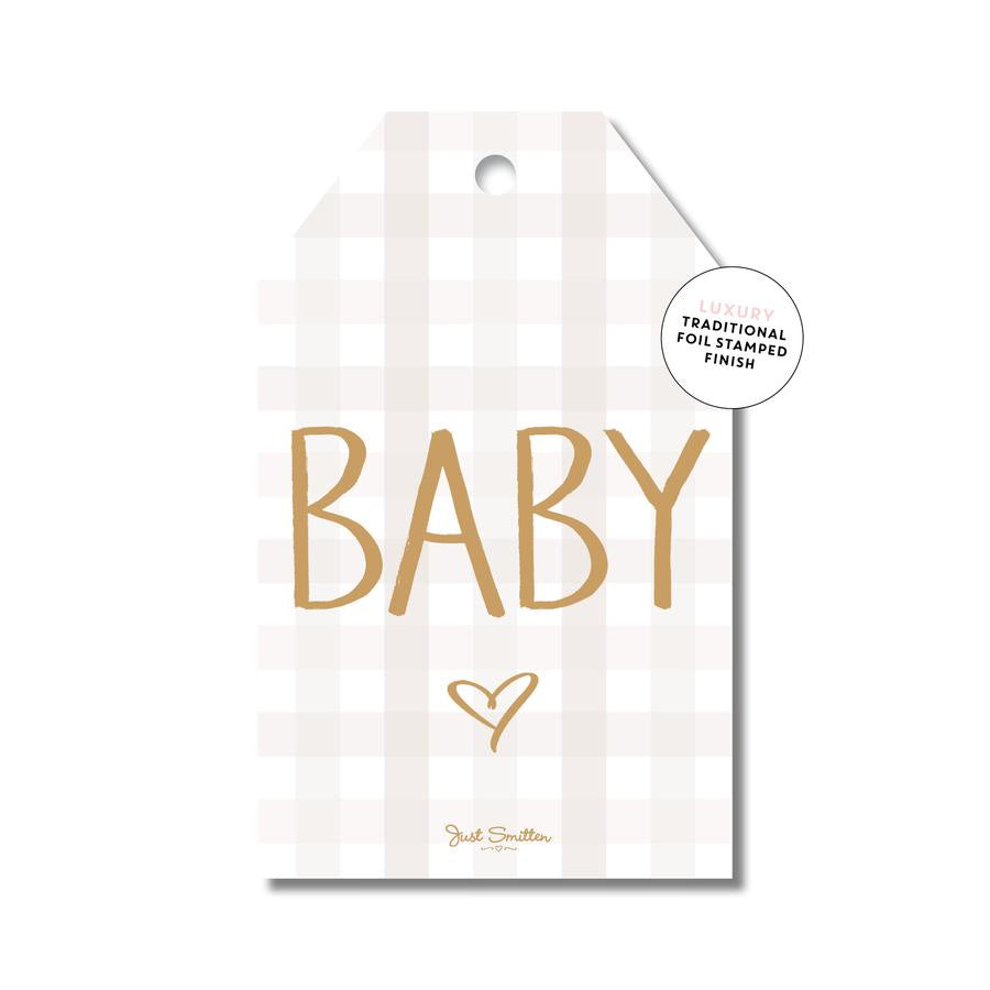 Gift Tag - Baby Gingham - beige