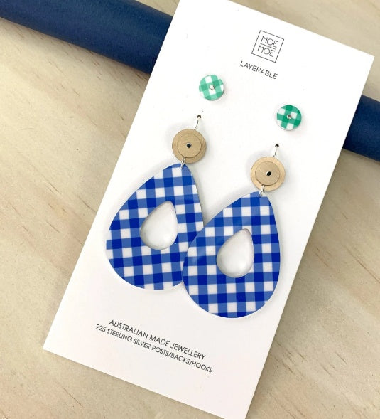 Gingham Sapphire Duo Avo Pack Earrings