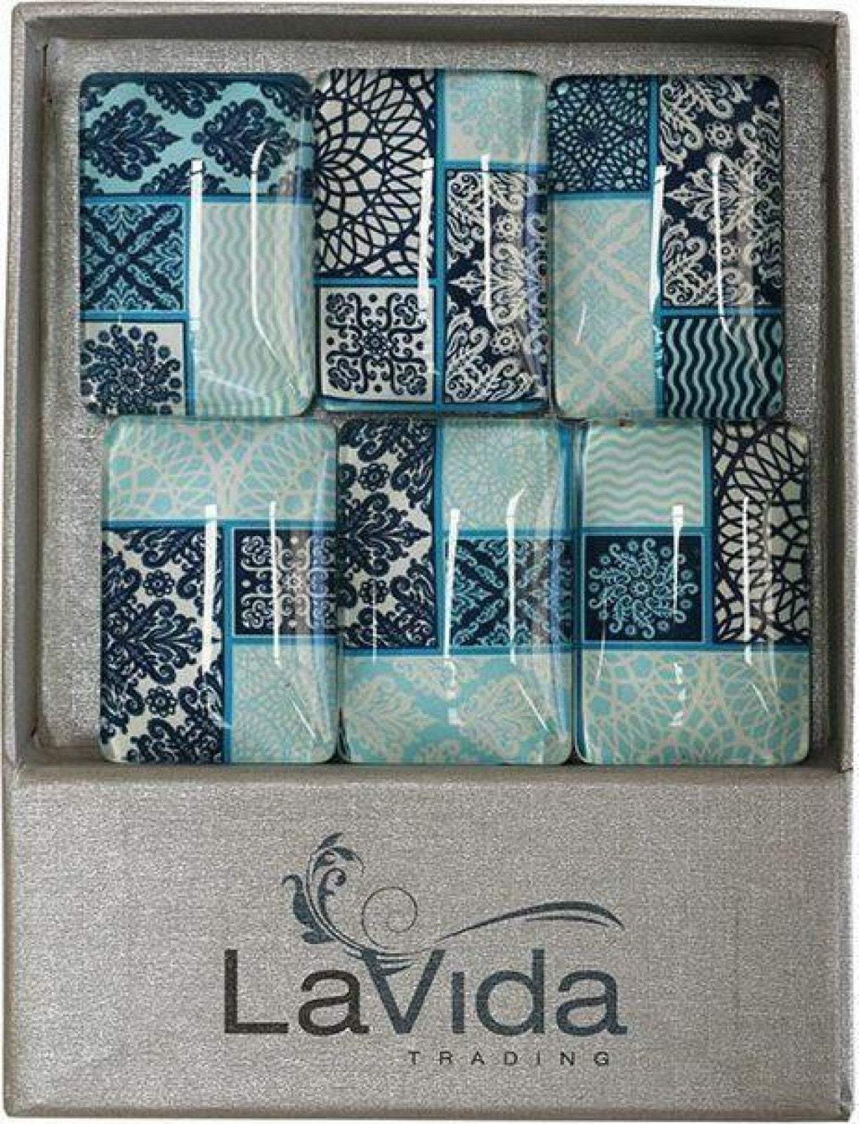 Glass Magnets Blue Tile Set 6